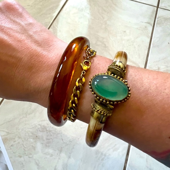 Anthropologie Tibetan Green Stone bangle bracelet - Picture 4 of 9